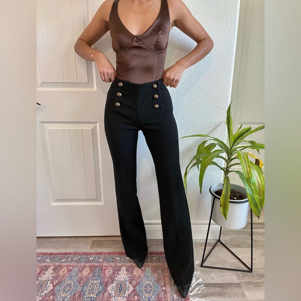 EXPRESS - Bootcut Dress Pants in Black with Bronze Button Detail
